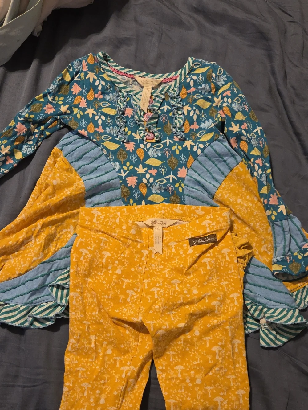 Matilda Jane Girls' Teal Floral Swing Top and Mustard Leggings Set